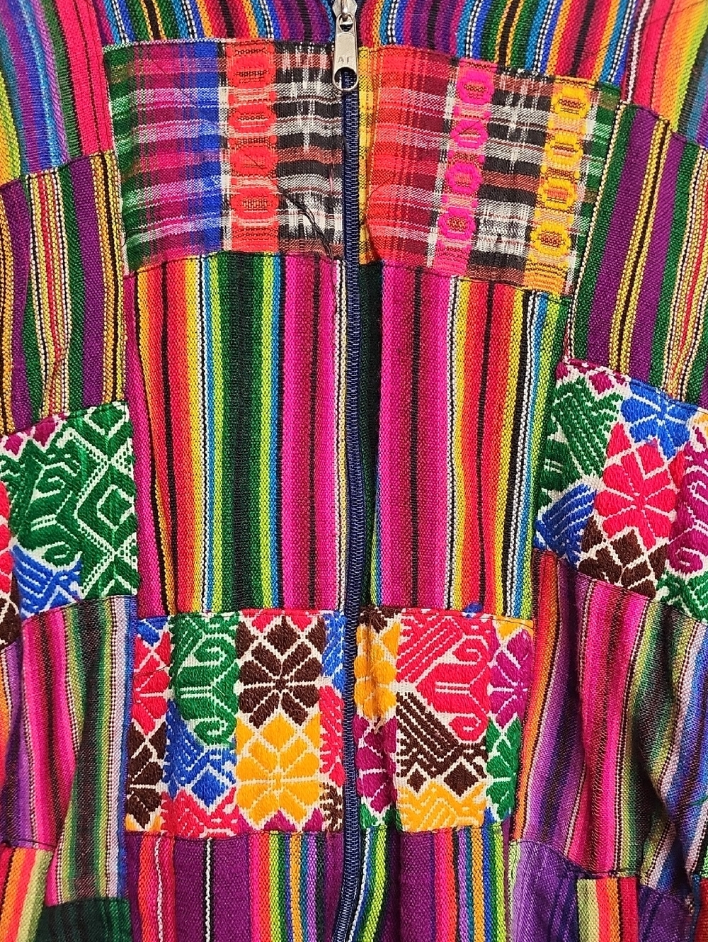 Made In Guatamala Colorful Striped Patchwork Artisan Bomber Jacket- Bright Multi - Picture 2 of 8